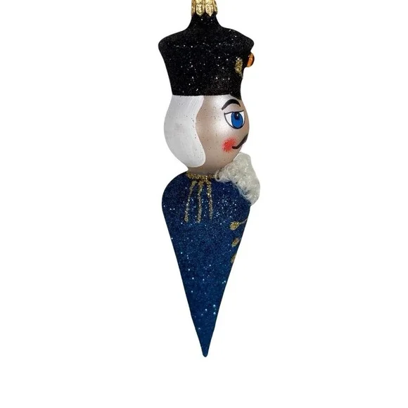 Vintage Blown Glass Christmas Ornament - Stylized Blue Nutcracker Teardrop 8" - Picture 4 of 7